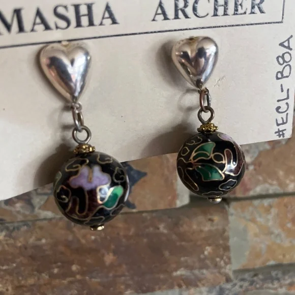 Black cloisonné Rounds, Masha Archer designer earrings